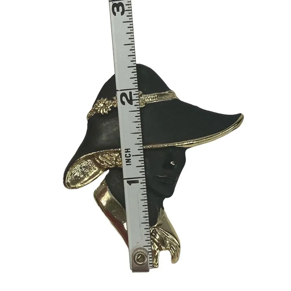 Torino ? Lady Black Hat Gold‎ Tone Brooch Pin 2.25